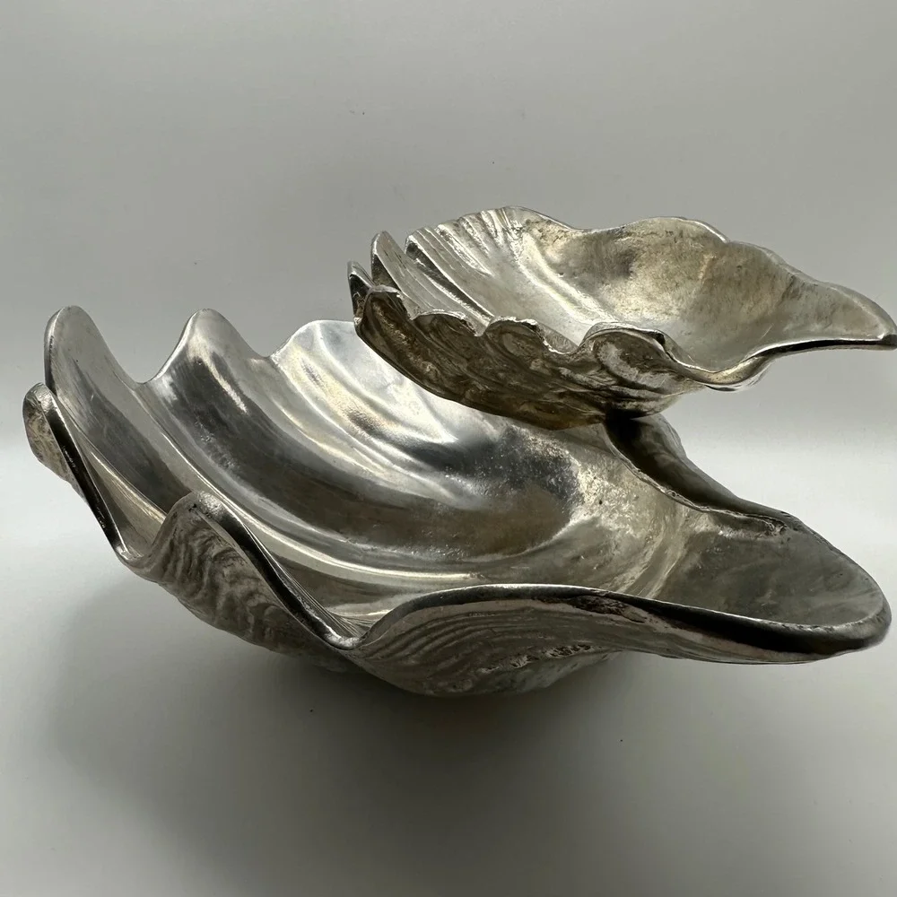Arthur Court 1988 Vintage Aluminum Double Clam Shell Tiered Serving Bowl Silver